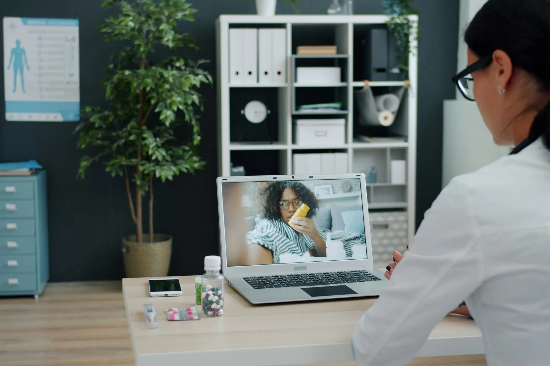 Telehealth session in modern office